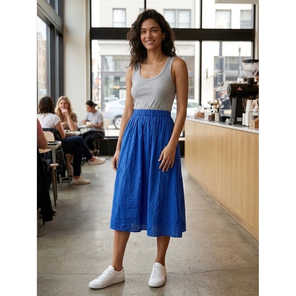 One September Mixed Media Silk Skirt Midi Dress Grey Blue Sleeveless Small